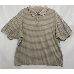 Bert Pulitzer Mens XL Tan Brown Textured Striped Short Sleeve Polo Shirt